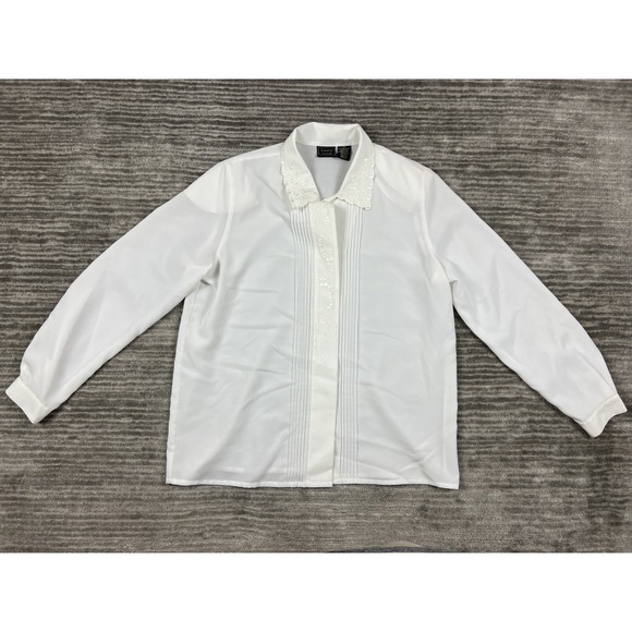 Vintage Laura Scott Top Womens‎ 14 White Longsleeve Button Up Embroidered - Picture 1 of 13